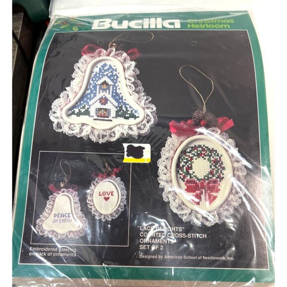 Bucilla Lace Delights Counted Cross-Stitch Ornament Kit Set Of 2 Christmas Heril - Picture 1 of 5